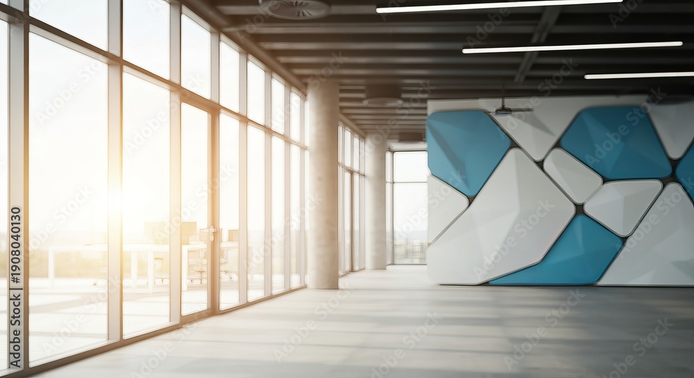 Fototapeta premium Contemporary Corporate Office Interior Design Featuring Innovative Geometric Decor and Glass Walls