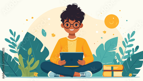 Young Man Sitting with Laptop Outdoors