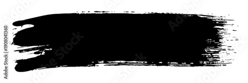 Horizontal black acrylic paint brush isolated on transparent. Freehand grunge brush illustration