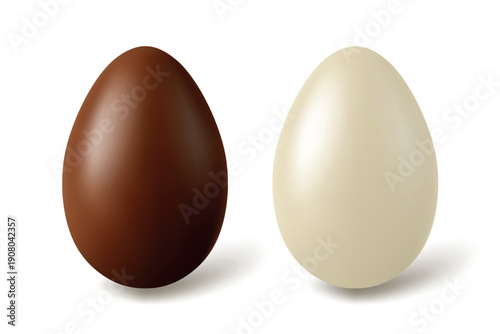 Vector 3d Chocolate Egg Set. Dark and White Chocolate Easter Eggs. Sweet Candy Dessert Collection. Minimal Realistic Food Illustration for Holiday Packaging. Confectionery Mockup Isolated