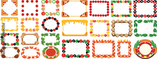 Pizza Themed Frames with Various Toppings and Ingredients