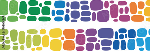 Abstract mosaic of rounded rectangles in vibrant gradient colors, dynamic artistic arrangement transitioning from green to yellow across two rows