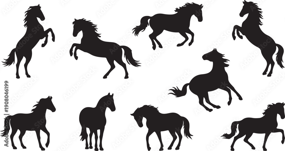 Obraz premium Collection Of Silhouette Horses In Various Dynamic Poses