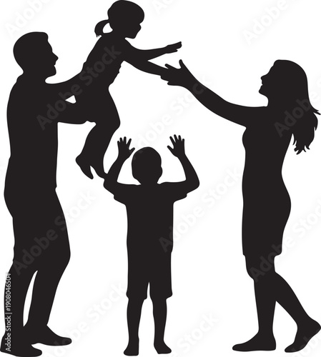 Family Silhouette Showing Conflict Between Parents
