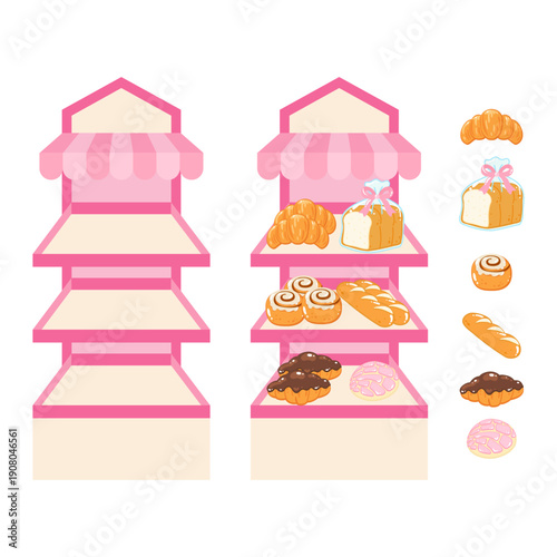 Cute bakery shelves with bread variation clipart