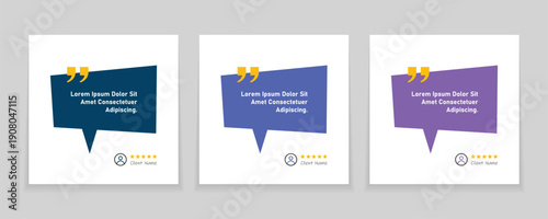Quote frames blank templates set. Set of speech bubble quotes template. Textbox isolated on a color background. Testimonials text in brackets, citation empty quote bubbles.	