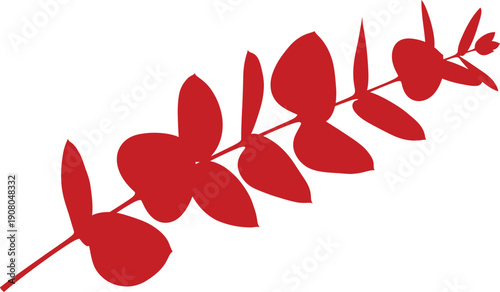 Vibrant red leaves on a branch against a white background