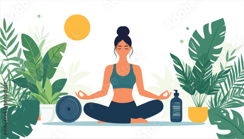 vector Woman Practicing Yoga in Serene Environment