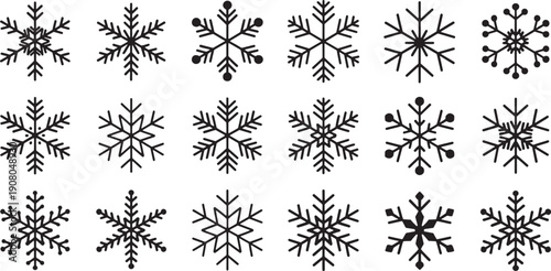 Black snowflakes on white background for winter decoration and design