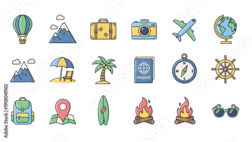 Collection of travel and vacation flat icons