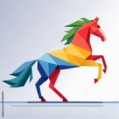 Colorful Geometric Horse Illustration with Vibrant Hues on a Gradient Background