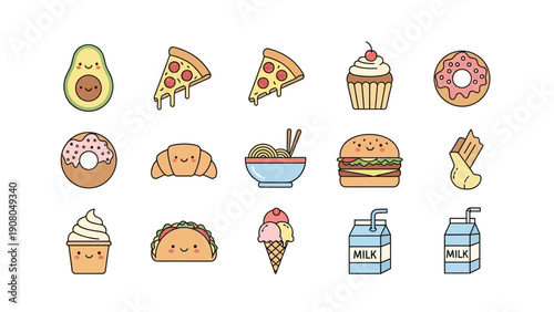 Cute Kawaii Food Icons Collection