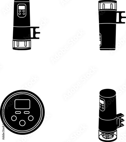 Black Glyph Icons: Sous Vide Immersion Circulator - Precision Cooking Appliance, Smart Kitchen Device Outline Vector Set for Culinary Technology and Recipes (189 Characters)