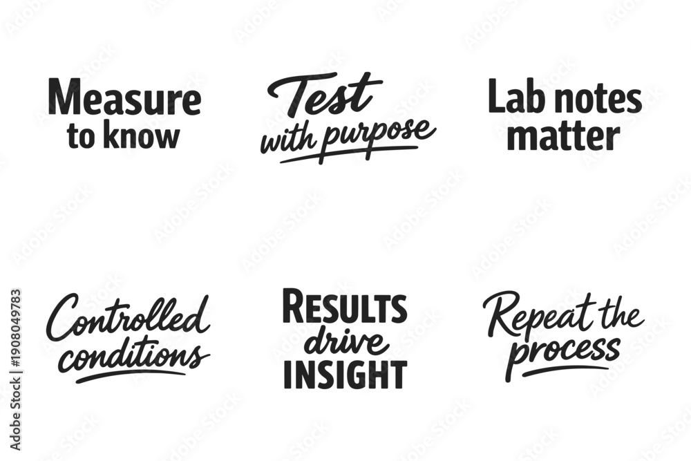 Fototapeta premium Inspirational science quotes: measure, test, lab notes, conditions, results, repeat