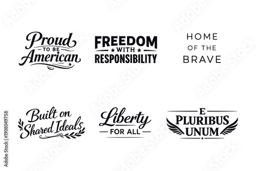 Patriotic phrases and symbols reflecting american values and ideals