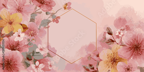 Soft pink peony and rose floral pattern with delicate greenery and golden accents for 2026