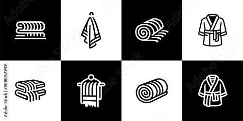 Icon Set Vector of 8 Spa Towel Bathroom Robe Line Icons
