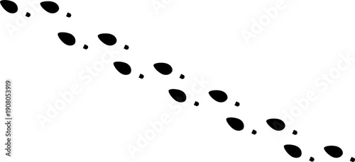 Pattern of black shoe imprints following a diagonal upward trajectory on a white canvas, suggesting growth and advancement