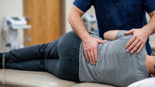 Chiropractor Adjusts Patient's Lumbar and Shoulder Posture from Side