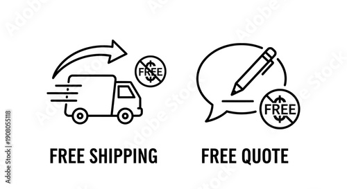 A graphic illustration of free shipping and quote services