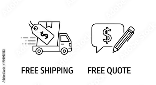 A simple graphic illustration of free shipping and quote services