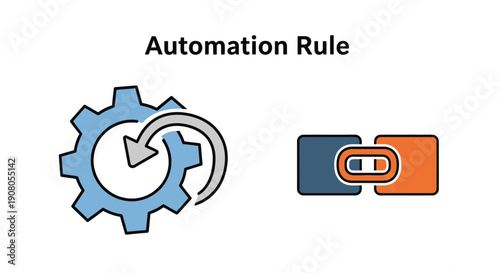 Automation rule graphic with gear and link icons