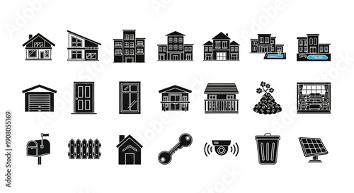 Collection of building and home-related icons.
