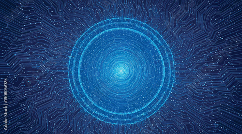 A blue circle in a starry night sky with a bright center