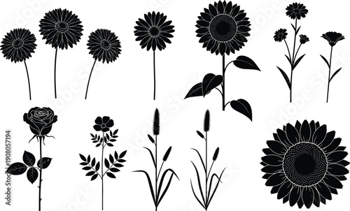 Black cemetery graveyard silhouette with tombstones crosses and obelisks icons set, graveyard cad drawing flat vector illustration for spooky funeral design