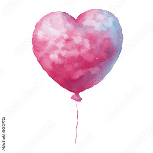 Stylized watercolor Heart Balloon vector, modern artistic illustration with high-quality details on a pure white background.