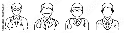 Four diverse medical professionals vector icons set in flat design for healthcare business and hospital services