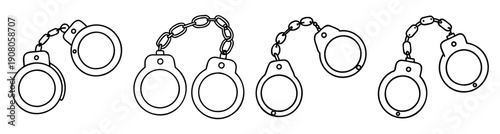Handcuffs vector icon set isolated on white background, justice law enforcement security symbols, flat design minimalist illustration
