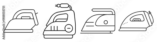 Set of modern household iron vector icons isolated on white background, flat design laundry appliances for home and travel
