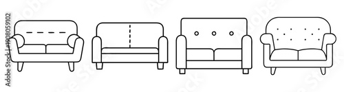 Set of four modern minimalist living room sofa vector icons in line art style for home decor and furniture design