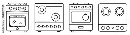 Set of four modern kitchen stoves vector icons isolated on white background for cooking appliances design