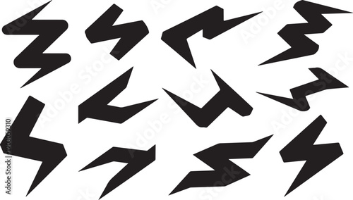 Collection of black lightning bolt shapes on white background