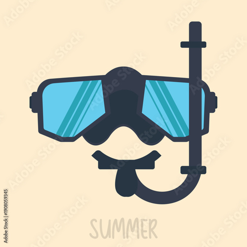 Scuba diving mask. Fun cartoon illustration. Icon for a brochure design about recreation and diving