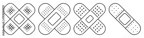 Crossed bandages vector icon set medical first aid kit white background healthcare wound care symbols