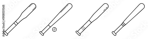 Set of four flat vector baseball bats icons isolated on white background for sports design