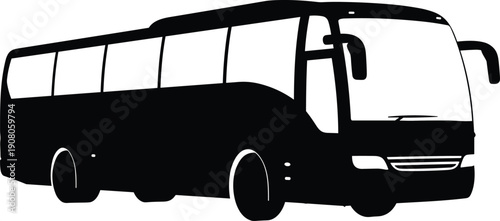 Modern city bus silhouette vector illustration showcasing public transportation vehicle design, urban travel concept, black and white isolated graphic for commercial use