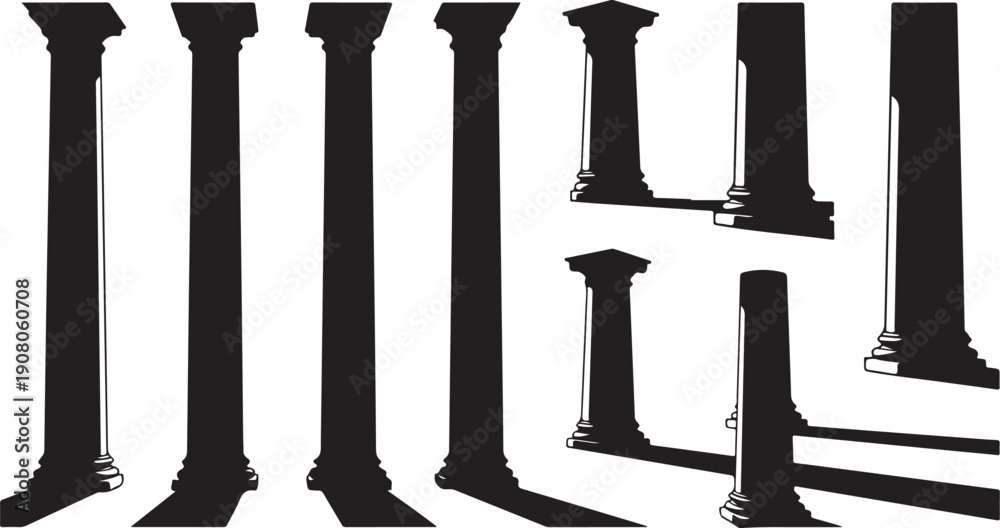 Fototapeta premium Black columns standing in a row on white background