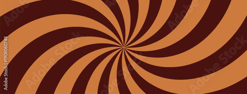 Spiral Candy Swirl Background, Chocolate Ice Cream Pattern. Graphic Lollipop Twist Vector. Retro Vintage Radial Sun Rays Poster. Funky Groovy Abstract Style.