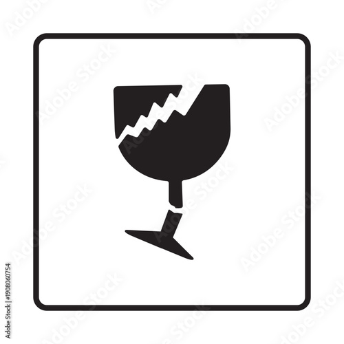 warning sign of fragile handling icon with a broken wine glass 