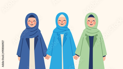 Three individuals wearing colorful winter scarves and hooded coats standing together