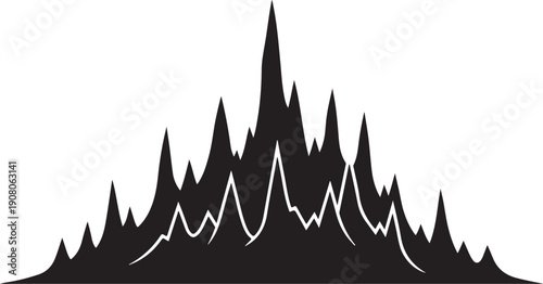 Black and white mountain range silhouette with wavy line