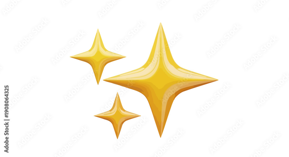 Obraz premium Sparkling golden stars illustration, a symbol of brilliance and success, on a clean white background for versatile design use