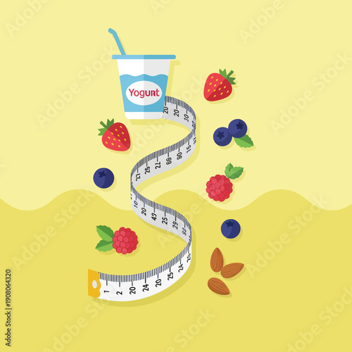 Yogurt Cup with Berries and Measuring Tape.