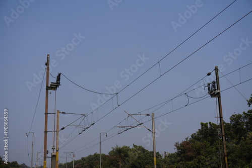 Quadro su tela Railway Electrification Poles with Overhead Power Lines