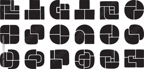 Geometric shapes and lines in black and white pattern