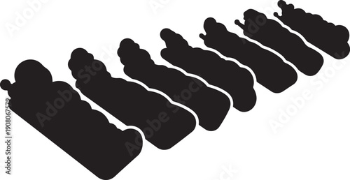 Silhouettes of people in a line on white background